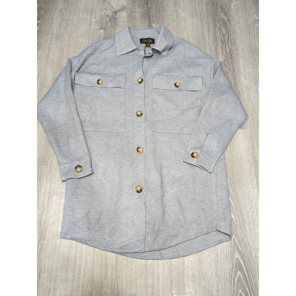 Truth By Republic NWT Women's Heather Gray Button Up Sweater Size‎ Med 513